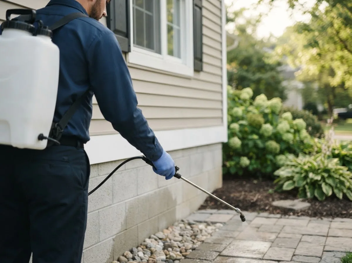 Pest control technician inspecting a home in Greenville, AL